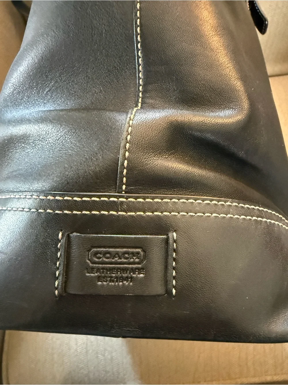 VINTAGE Coach Black Leather Hampton Tote - price reduced! - Picture 3 of 10